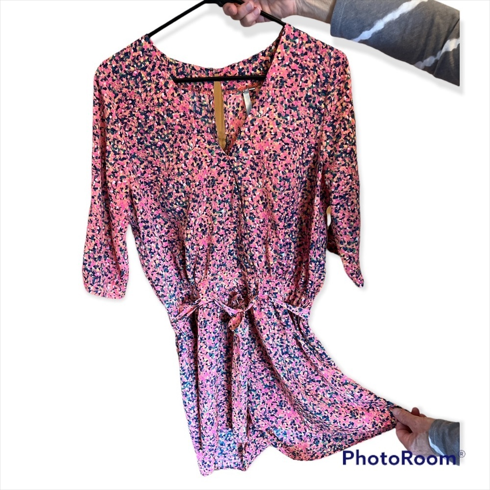 Mona B Romper 3/4 Button Sleeve Wrap Bodice Elastic Waist Size M/L